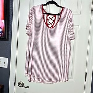 Red and white striped top